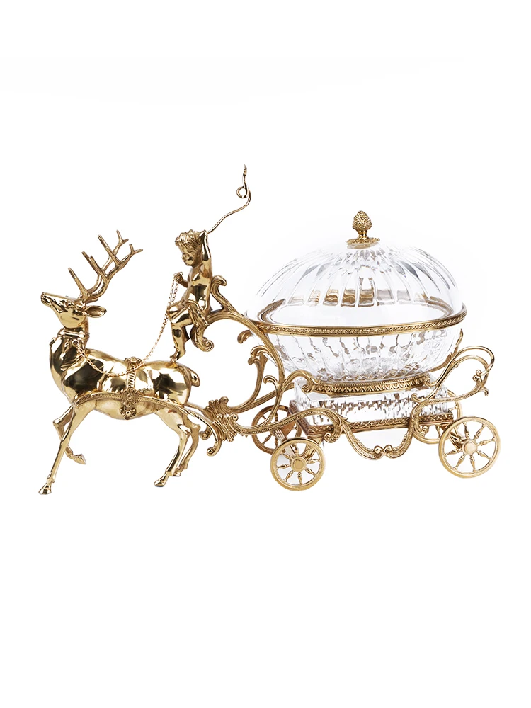 European transparent crystal glass deer cart ornaments luxury living room entrance fireplace crafts