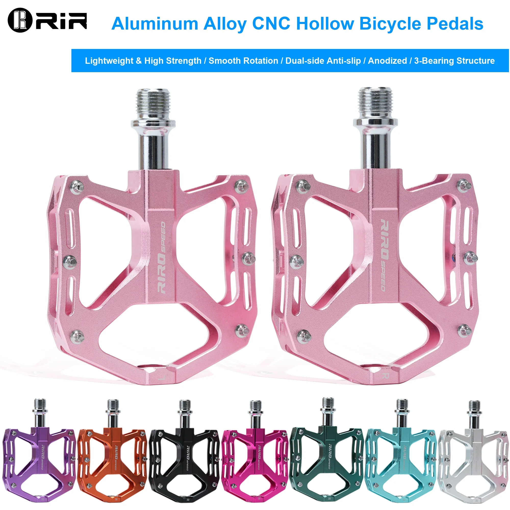 RIRO Fahrradpedale mit 3 Lagern, CNC-Aluminiumlegierung, hohl, rutschfest, mit abgedichteten Lagern, 9/16" Fahrradpedale für MTB, Rennrad und Faltrad