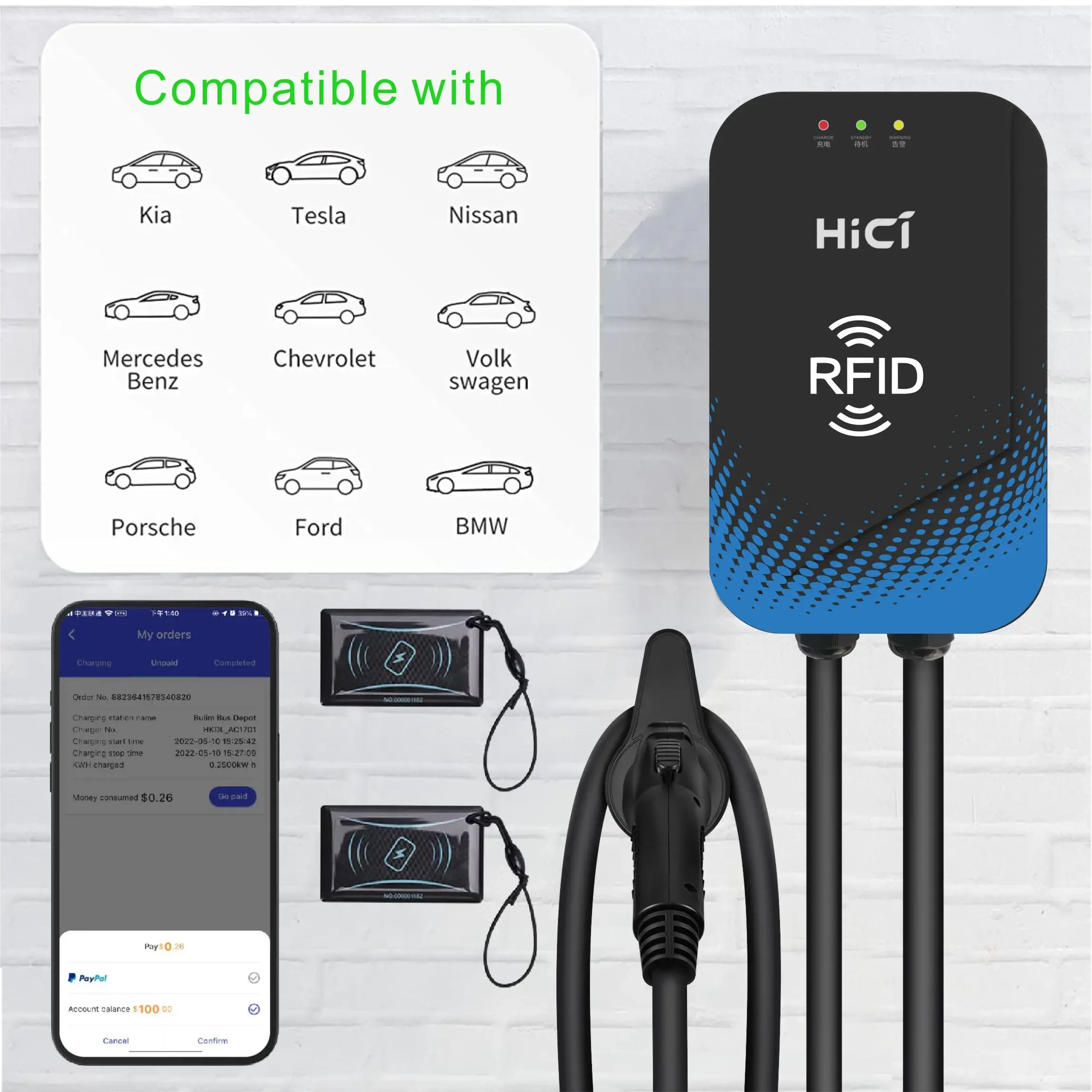 Electric Car Ev Charging Station 7kw GB/T Plug Ac Ev Charger Type 2 Iec 62196 Electric Car Charging Pile