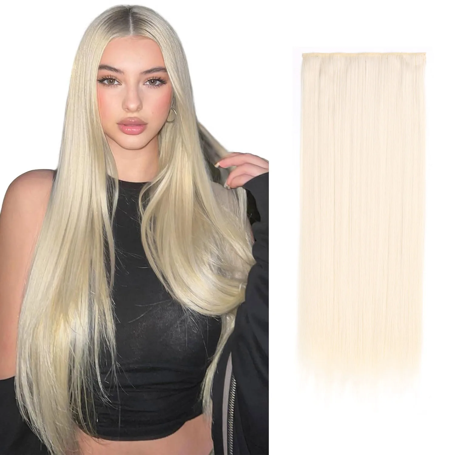 

Synthetic Hair Extension One-Piece With 5Clips Clip in Long Straight Hair Blonde For Women Daily Use