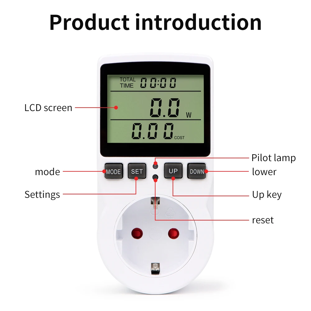 Digitaler LCD-Leistungsmesser, Wattmeter, Steckdose, Leistung, Kwh, Energieverbrauch, Messung, Steckdose, EU/US-Stecker, Überlastschutz, 230/120 V – Detail 6