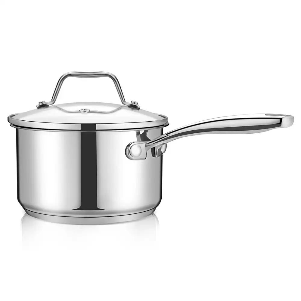 

2-Quart Stainless Steel Saucepan - 18/8 Food Grade Heavy Duty Cookware W/ See through Lid