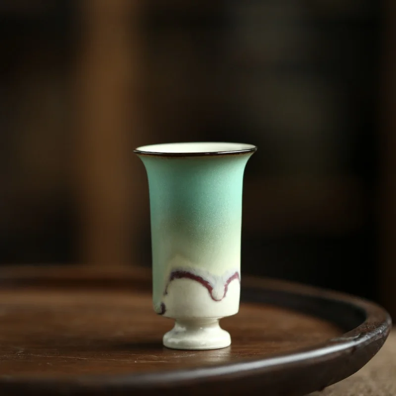 Kiln Baked Green Small Ceramic Tea Cup Individual Single Cup Kung Fu Tea Set Gracked Glaze Master Cup Tea Cup Cover Home High Fo