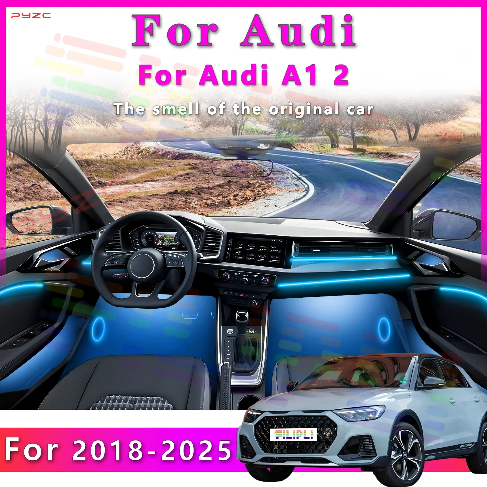 

Для Audi A1 Gen2 Внутреннее освещение, 64-цветная светодиодная лента для создания вашего вождения, более записываемая