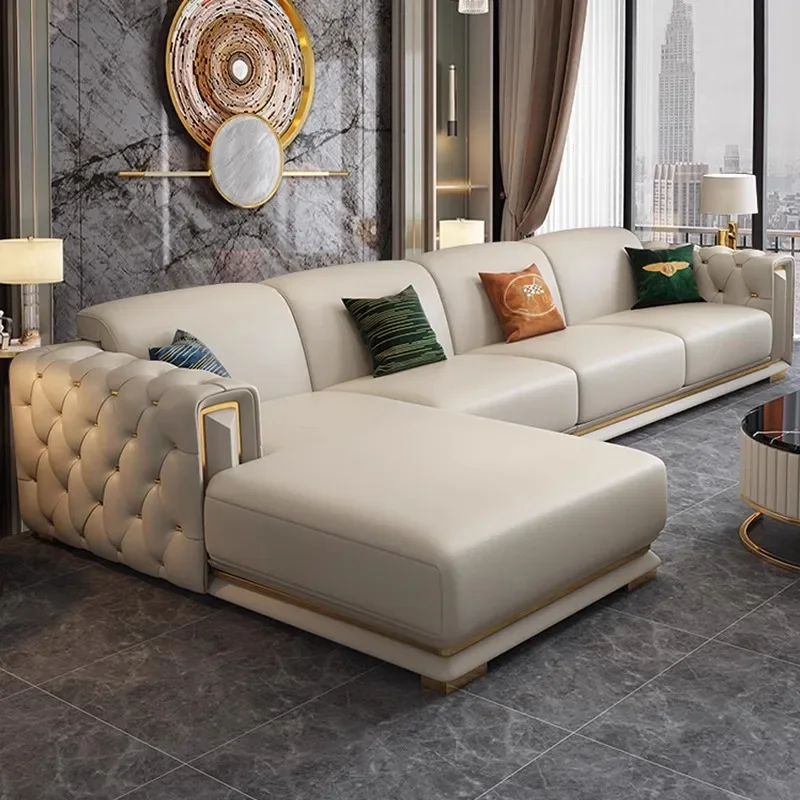 leather sofa combination, living room size apartment, new first-layer cowhide, light luxury Italian style, modern simplicity