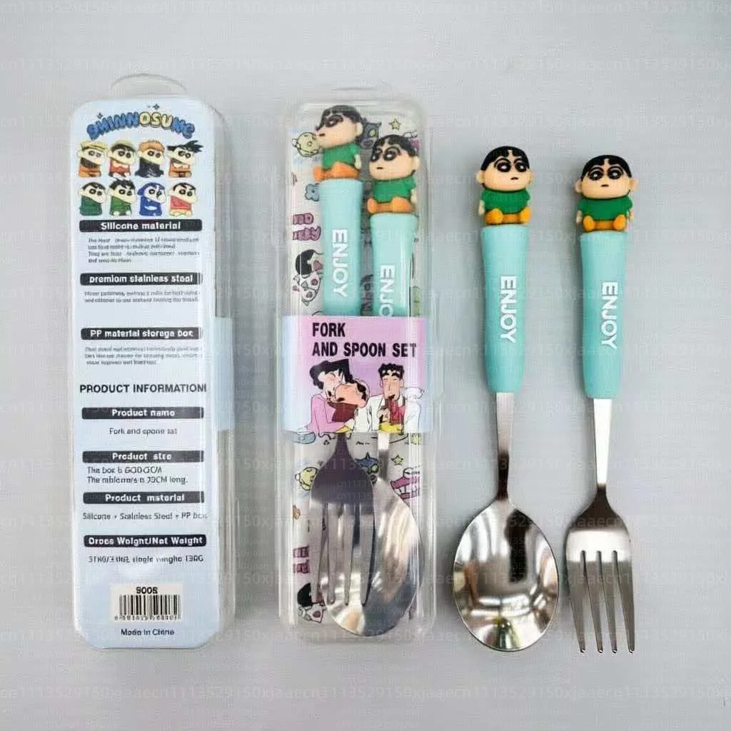 Anime Crayon Shin-Chan Fork And Spoon Set Cartoon Figure Durable Stainless Steel Portable Travel Cutlery Birthday Christmas Gift image 5