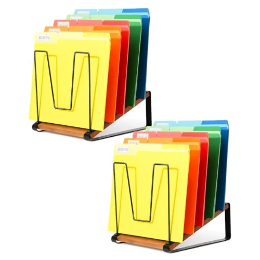 

Набор из 2 наклонных настольных органайзеров для файлов, 5-секционный вертикальный держатель для папок, металлическая подставка-сортировщик для документов с деревянным основанием для офиса