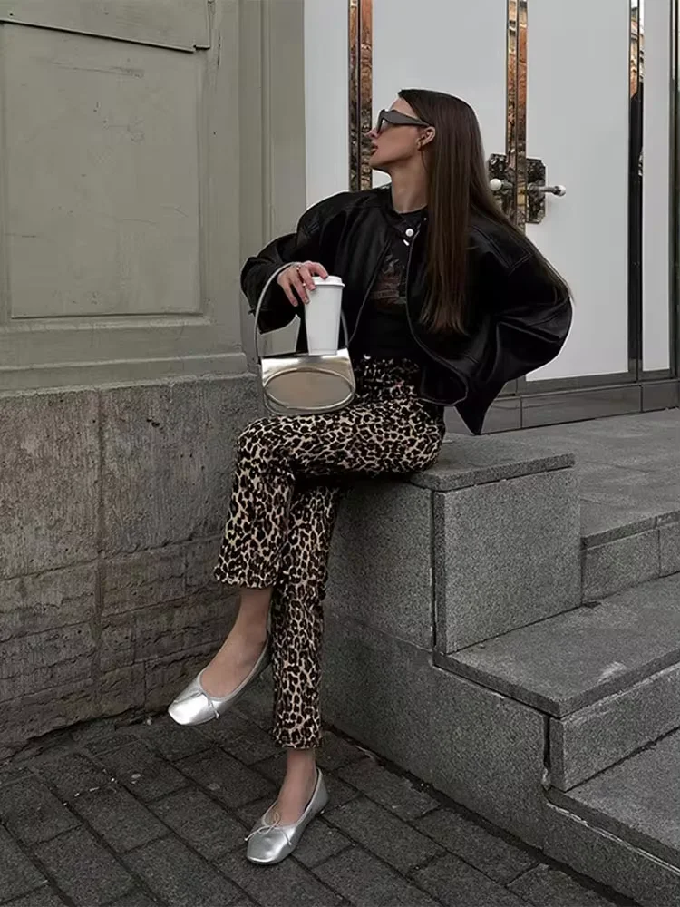 Csináltatás Leopárd nyomtatás Csekély Ceruza nadrágot számára Nők Magas derékon Cipzár bodycon Nadrág 2024 Elegancia Anyaállat commuting Magas streetwear