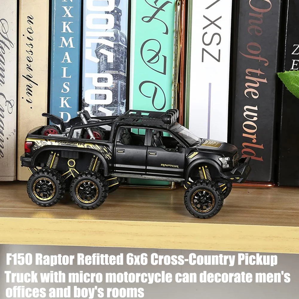 1:24 Pickup Trucks for Boys F150 Raptor Diecast Metal Model Car with Sound and Light for Kids Age 3 Year and up