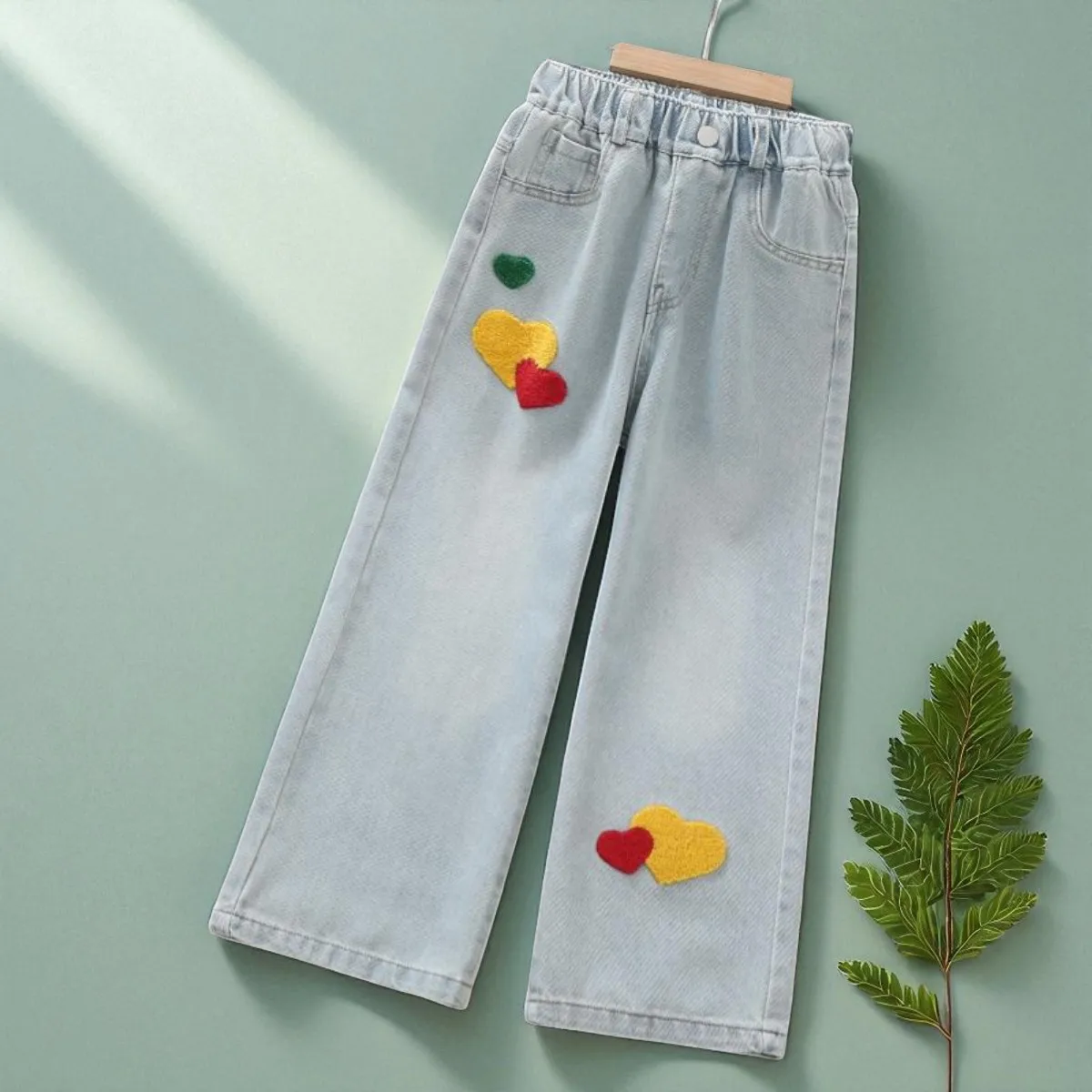 

Весенне-осенние джинсы для девочек 6-14 лет, подростковые брюки с принтом бабочки, детская одежда