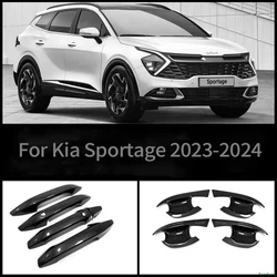 For KIA Sportage LHD 2023 2024 2025 New Carbon Fiber Chrome Car Door Handle Cover Trim Sticker Styling Accessories