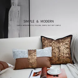 light luxury coffee gold color pillowcase sofa waist cushion cover decorative pu leather lumbar pillow cover