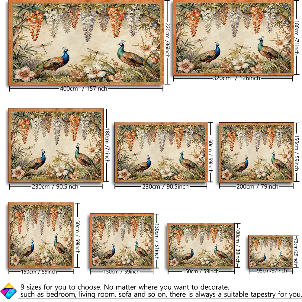 Flower Bird Peacock Pattern With Southeast Printed Tapestry Wall Hanging Simple Art Style Living Room Bedroom Home Decor
