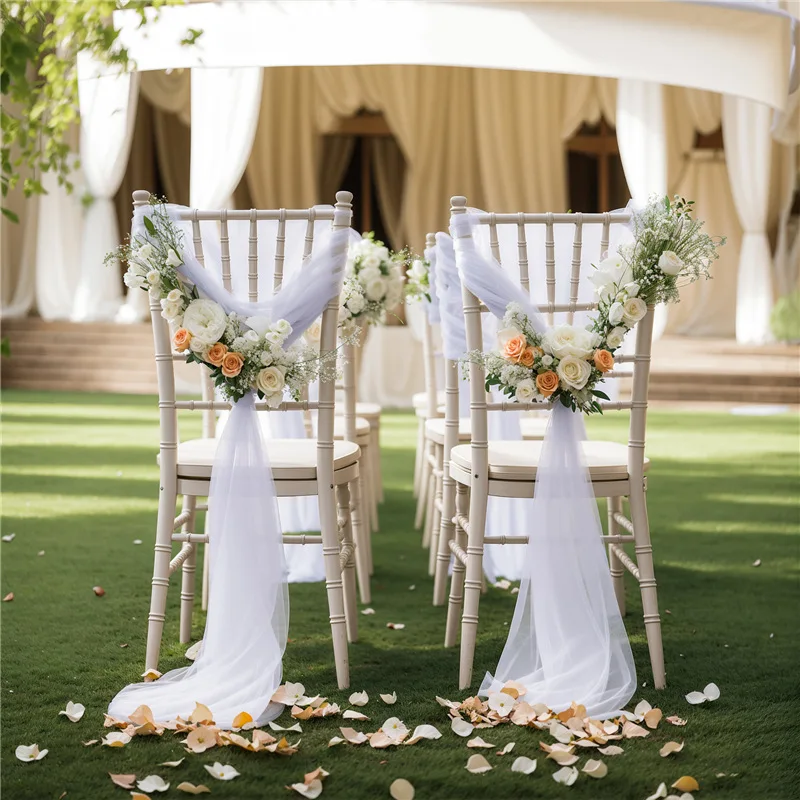 10PCS Chiffon Wedding Chair Sashes Setting 30x300cm Sage Green Gauze Sheer Vintage Birthday Party Festival Chair Decoration