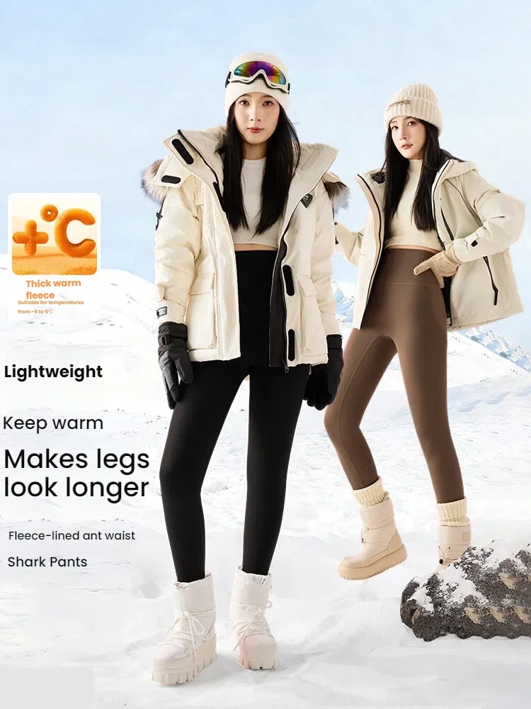 

Брюки для йоги из кожи акулы на флисовой подкладке, женские термолеггинсы с высокой талией и перекрестным поясом, с контролем живота, зимние повседневные брюки, одежда