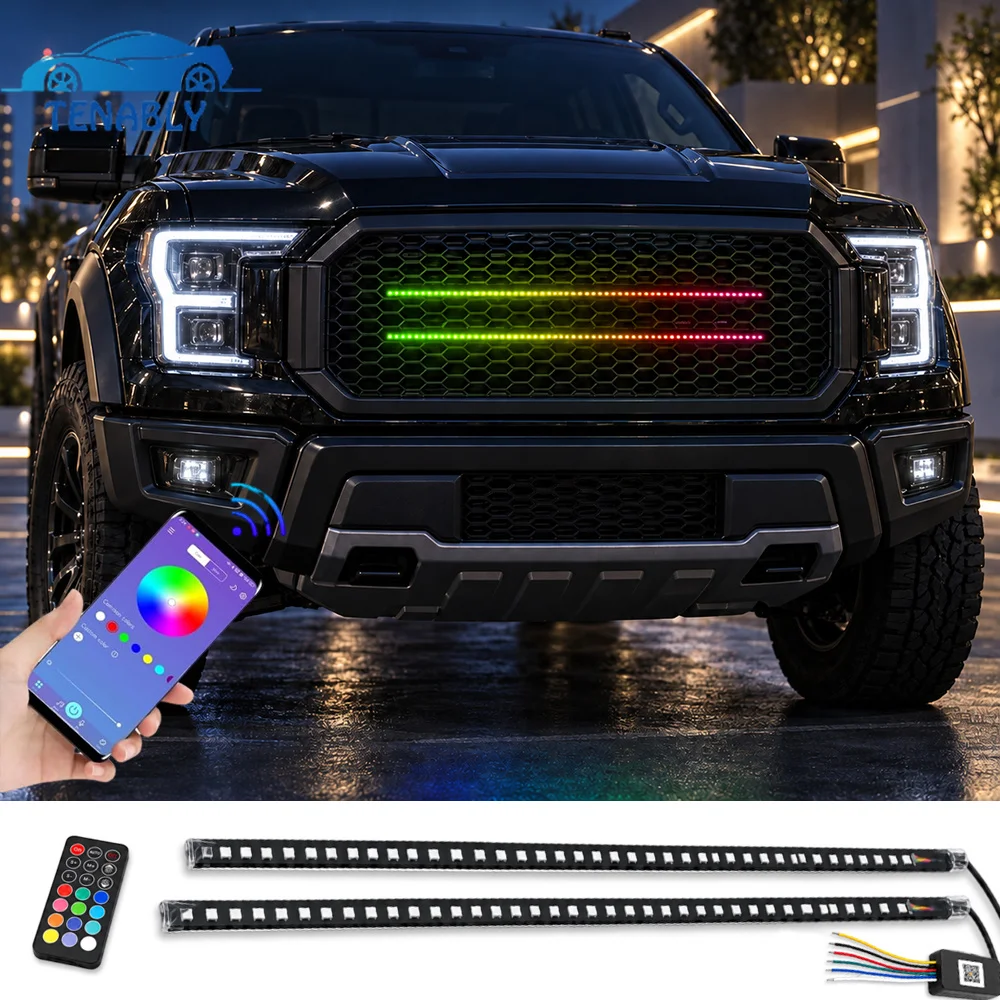 RGB Knight Rider Scanner Light Strip Flashing LED Grille Light Bar 12V Led Knight Rider Amber Turn Signal APP  Remote Control