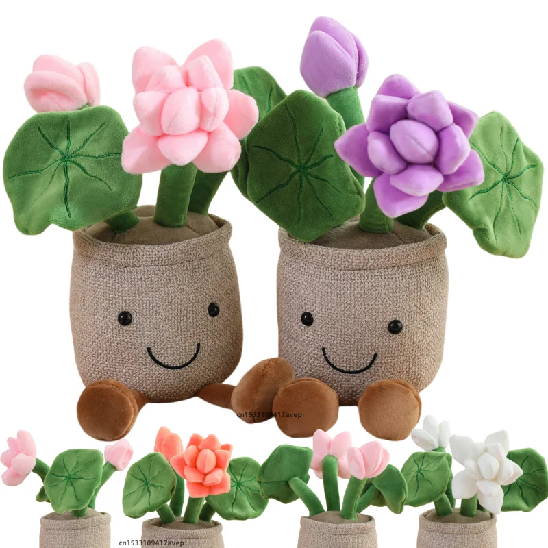 

Creative Lotus Potted Plant Stuffed Plushie Plush Lotus Flower Toys Soft Decor Office Desk Table Doll Home Decoration Dolls Girl