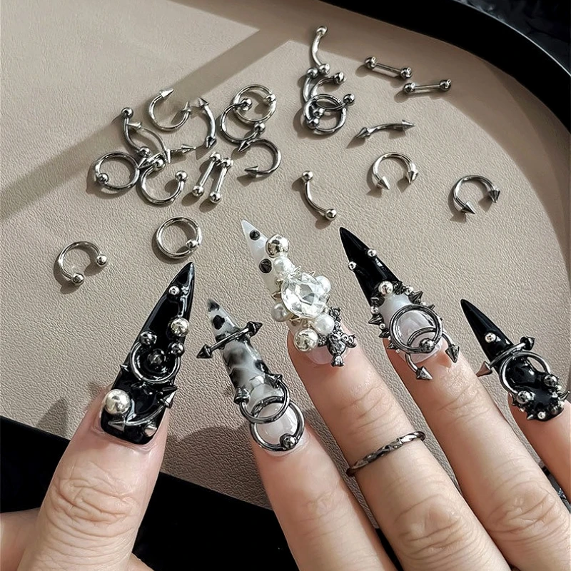 

Punk Rock Hip Hop Metal Rivet Star Spice Girl Y2K Halloween Bowknot Pearl Flower Nail Art Accessories Decorations Manicure Tools