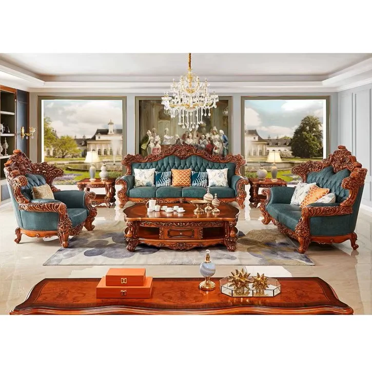 For European comfort Fashionable Classic Italian Royal Carved Furniture Living Room Sofa Set Luxury Antique