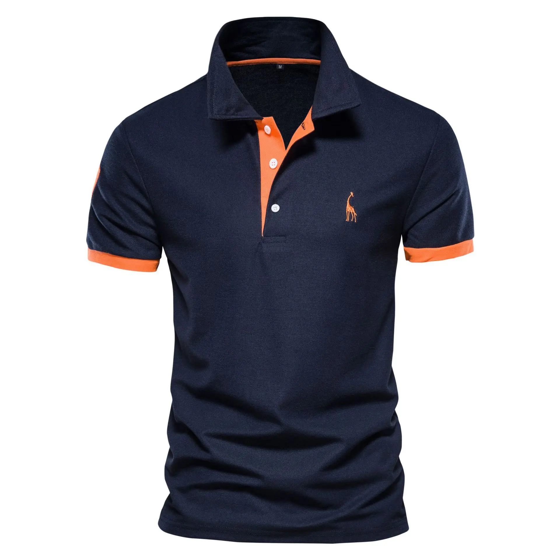 Polo de algodón 35% bordado para hombre, ropa informal de Color sólido, ajustada, nueva moda de verano