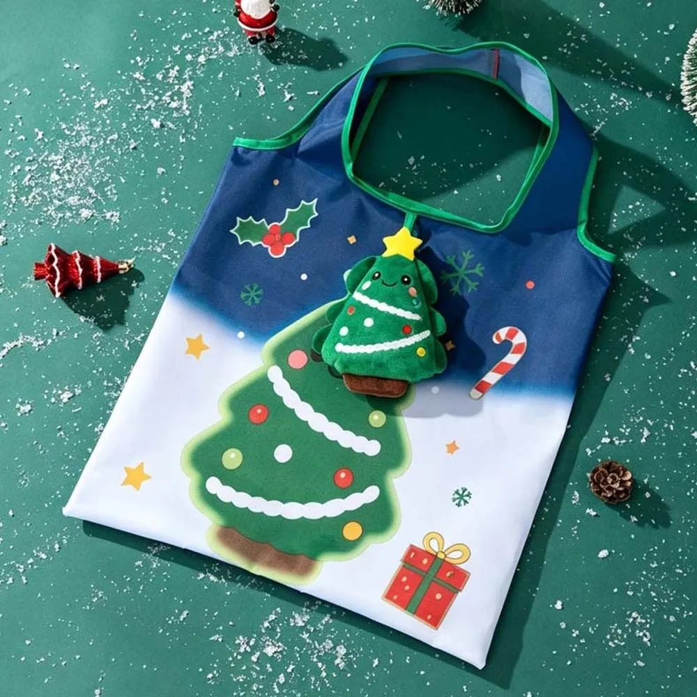 Bunte Weihnachts-Einkaufstasche, Mini-Reißfeste Cartoon-Handtasche mit Taschenfach, Platzsparende 2-in-1-Tasche mit Charm-Beutel – Detail 7