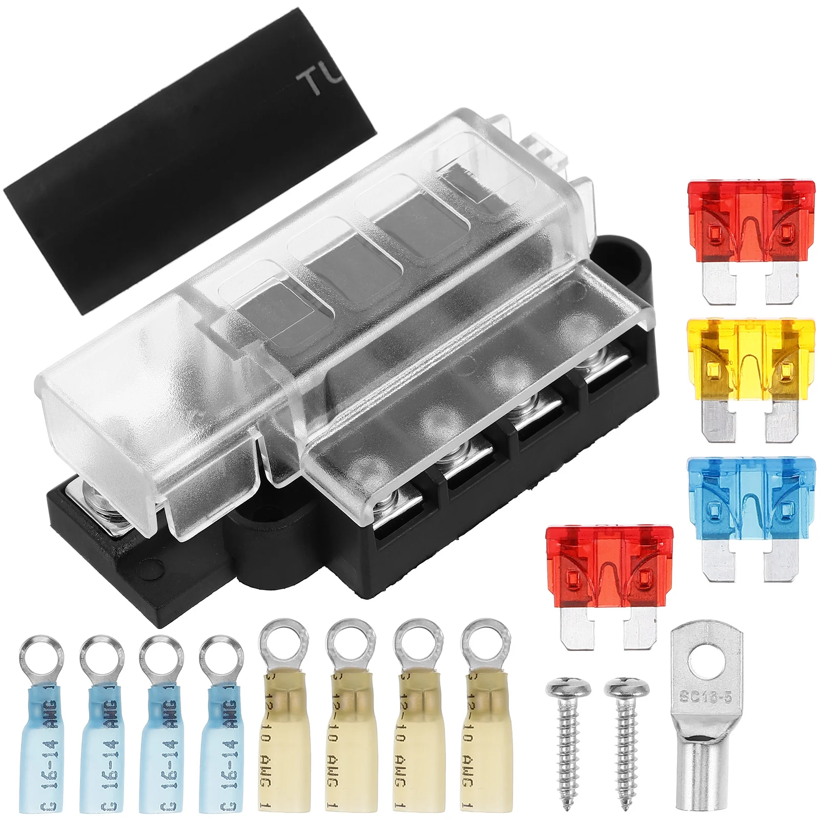 

4 Circuits Waterproof Fuse Box Fuse Holder For Car Boat Rv Truck Compact Design Protective Cover Removable Terminals