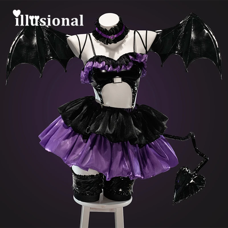 

illusional Anime DATE A LIVE Tokisaki Kurumi Cosplay Costume Purple Little Devil Swimsuit For women Halloween Costumes