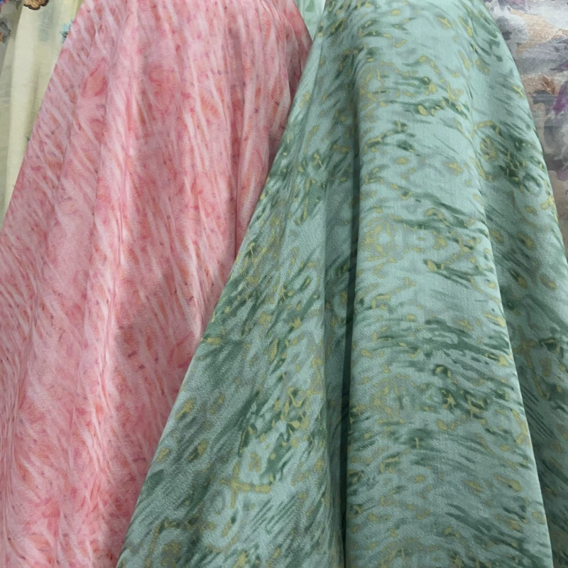 

Pink Vertical Stripe Hazy Blending Chiffon Fabric Soft and Thin Semi Transparent Clothing Hanfu Dress Handmade Fabric