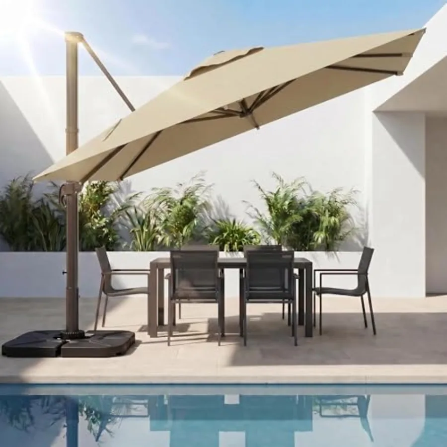 

Cantilever Patio Umbrella with Base Included, Large Square Offset Outdoor Pool Umbrella, 360° Rotation and Infinite Tilt, Heavy