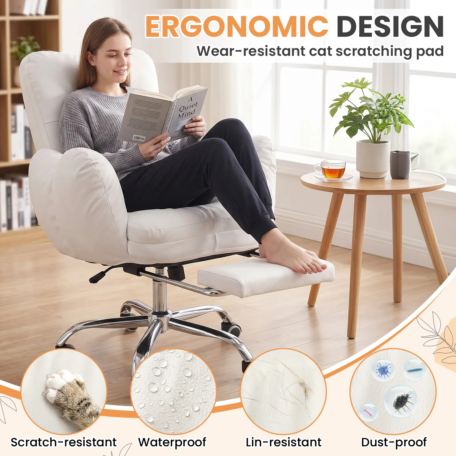 Sedia da ufficio con poggiapiedi, poltrona reclinabile ergonomica per gaming, sedia da scrivania con schienale regolabile a 5 livelli, rotazione a 360° ° Sedia da computer girevole con rotelle