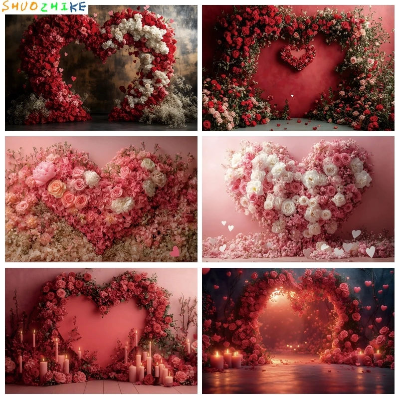 

Valentine's Day Photography Backdrop Romantic Heart Shaped Rose Shaped Door Candle Proposal Party Decor Photography Studio