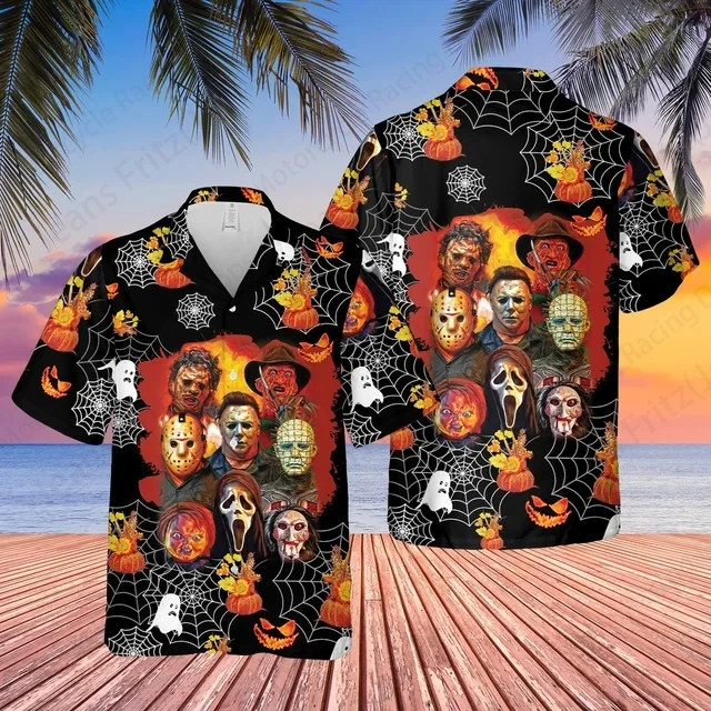 Mens Shirt Halloween Killer Jason Voorhees Friday 3d Print Hawaiian Shirts Men Women Fashion Beach Shirt Turn Down Button Blouse