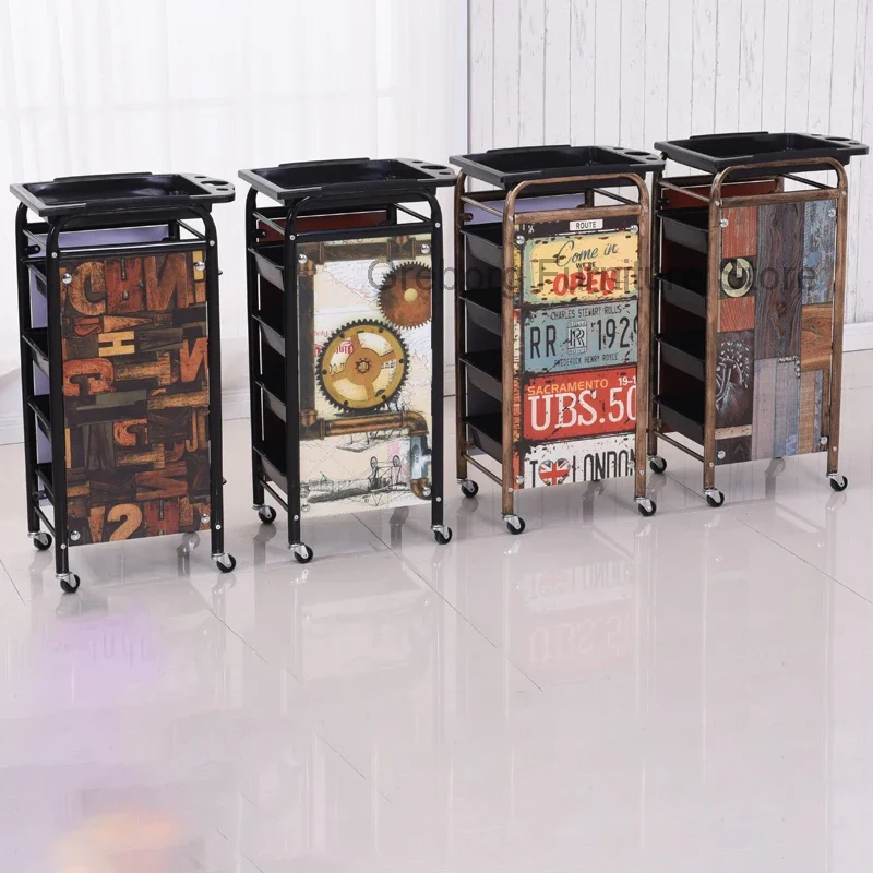 

Retro Trolley Gold Hairdressing Cart Auxiliary Car Wheels Furniture Dressing Table Aesthetic Carts Muebles Belleza Barber Moving