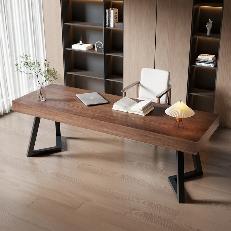 

Italian minimalist solid wood desk light luxury modern simple home writing table rectangular computer desk boss table