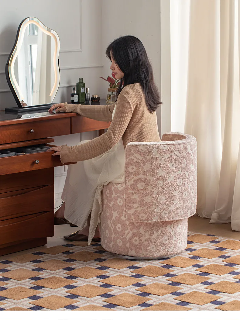 HYS Princess Style Makeup Stool Cream Style Makeup Stool Light Luxury Premium Master Bedroom Rotary Back Chair