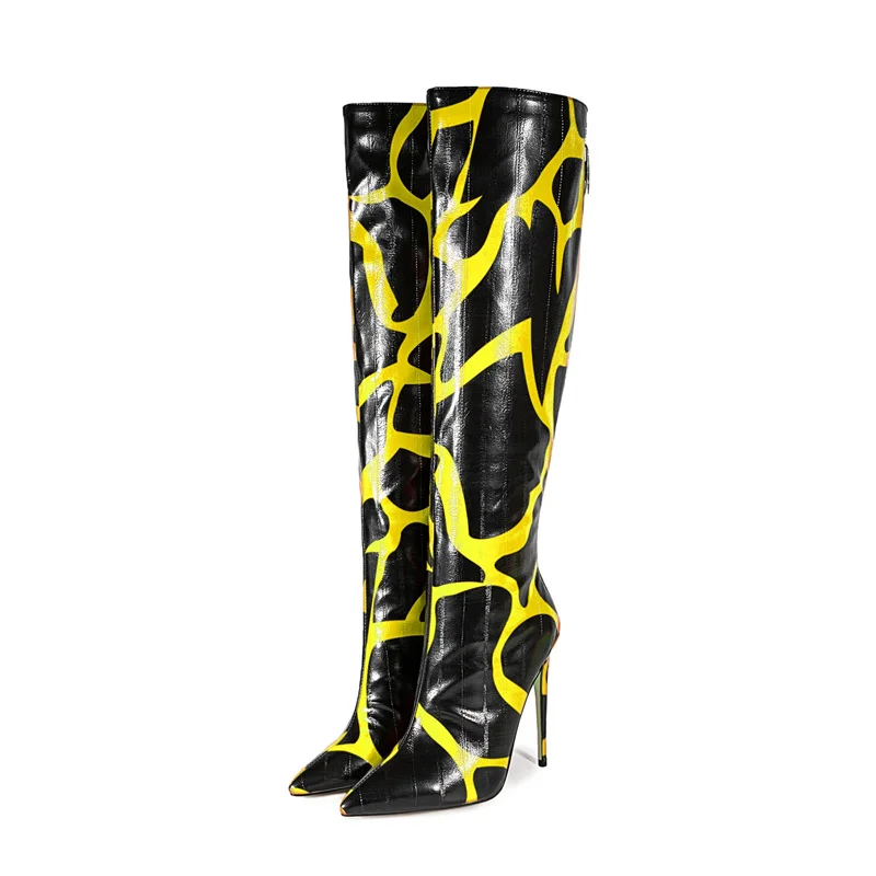 

Разноцветные женские высокие сапоги с острым носком, пикантные туфли на высоком каблуке-шпильке с открытой пяткой, облегающие ботинки с молнией сзади, новинка 2023 г.