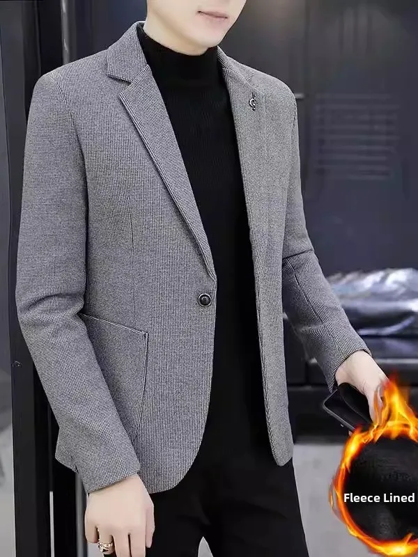 

Новое модное корейское мужское деловое повседневное теплое утолщенное шерстяное пальто на флисовой подкладке, приталенного кроя, стандартной длины, с одной пуговицей, 2025 год