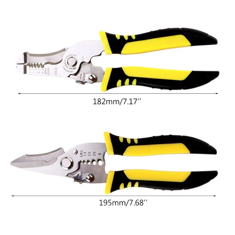 Professional Multifunctional Electrician Pliers - Wire Stripper, Cable Cutter, Crimping & Needle Nose Tool with Rubber Handle