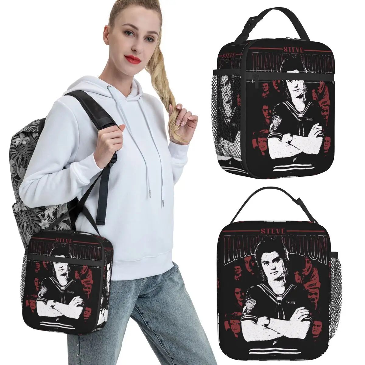 

Retro Steve Harrington Insulated Lunch Bag Food Bag Portable Thermal Cooler Lunch Boxes For School Office