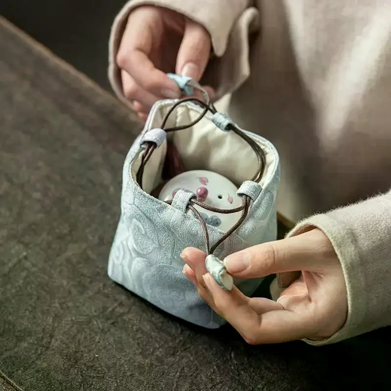 Chinese Style Tea Set Storage Bag Thickened Multi-functional Teapot Cloth Pouch Vintage Embroidered Candy Storage Bag