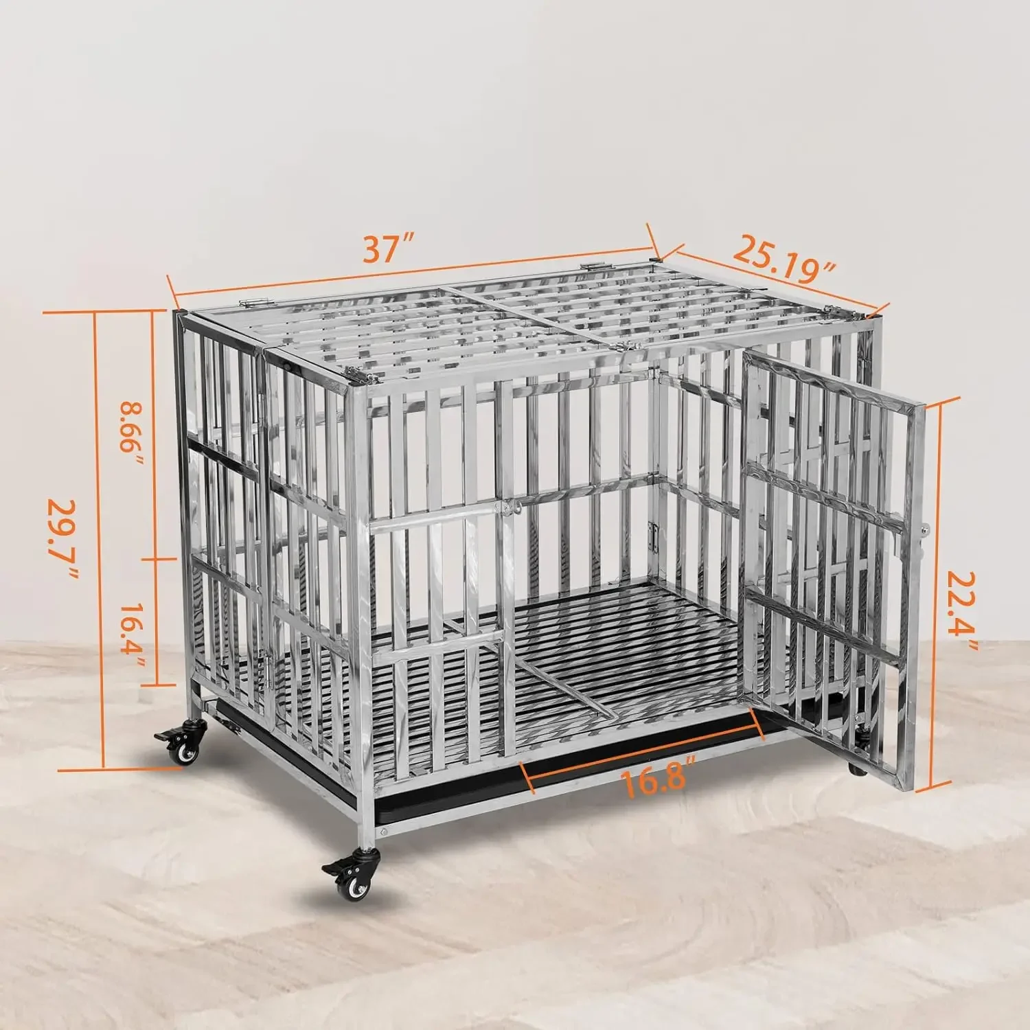 Stackable Heavy Duty Dog Crate Pet Stainless Steel Kennel Cage for Small Dogs with Tray in-Door Foldable & Portable fo