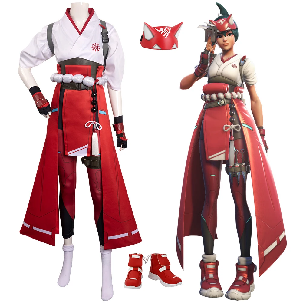 

Game OW Kiriko Cosplay Costume New Top Pants Shoes Mask Set Fantasia Girls Halloween Carnival Party Women Role Disguise Clothes