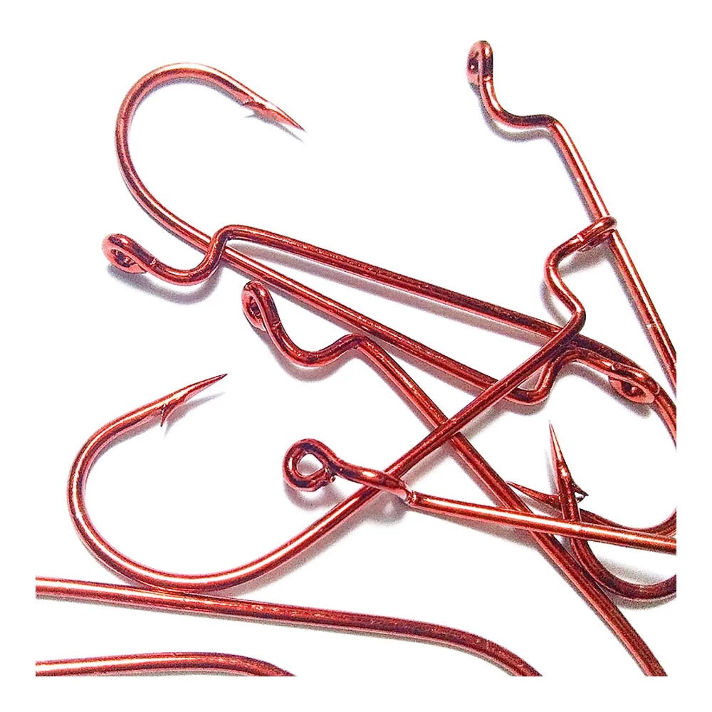 

Lot of 50 Narrow Crank Worm Fishing Hooks 6#-5/0# High Carbon Steel Barbed Single Red Fishhooks for Soft Worm Lure Bass