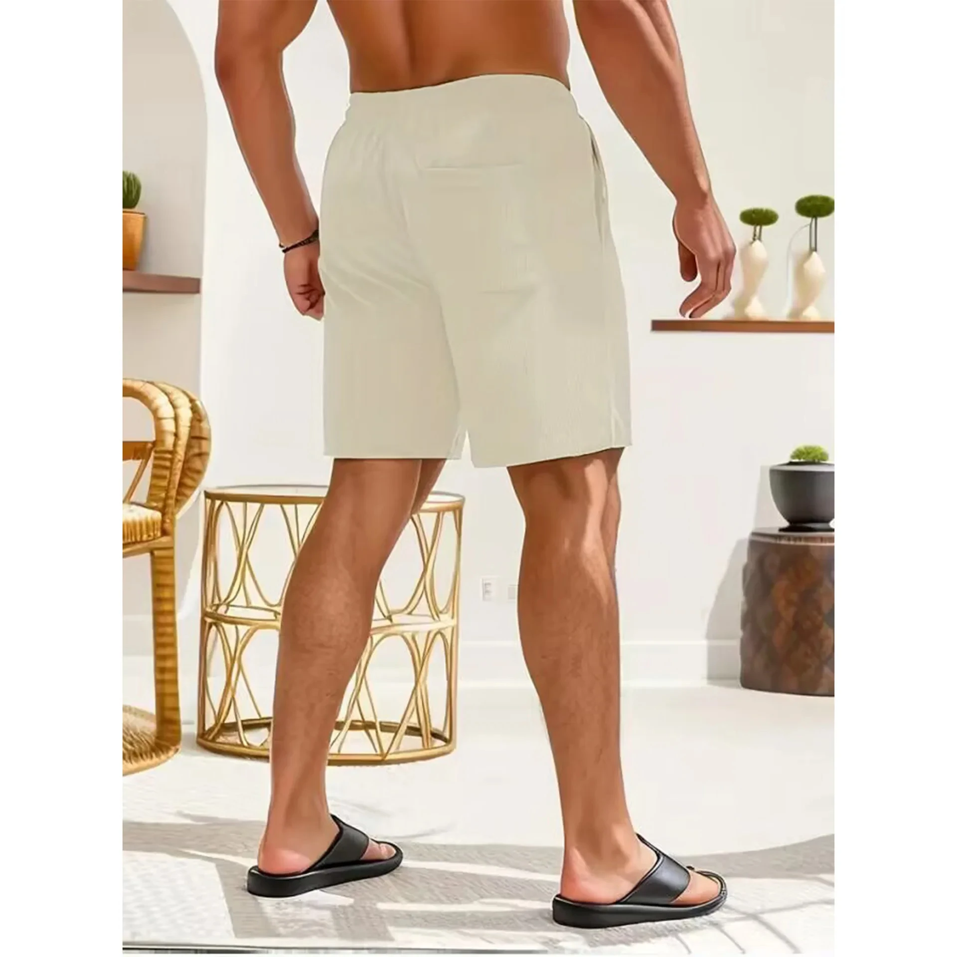 Calça masculina folga de veludo, shorts esportivos com cordão, calça casual para praia, verão, nova
