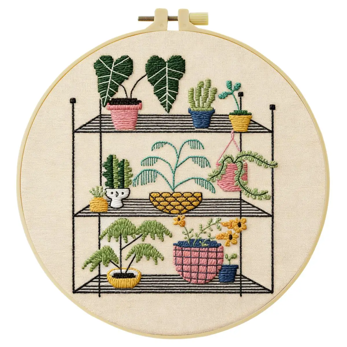 1 Stück 20X20CM/15X15CM 7,87/6,3 Zoll Grünes Topfpflanzenregal Stickerei-Starter-Kit DIY-Kit DIY-Stickerei-Kit Handarbeiten – Detail 3