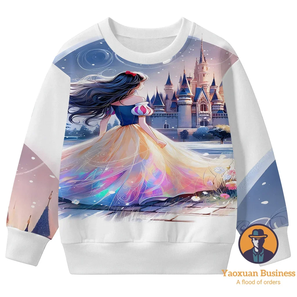 2025 رائجة البيع سنو وايت ليتل بنات بنين ثلاثية الأبعاد الكرتون طباعة طاقم الرقبة البلوز لطيف دافئ يندبروف الخريف الشتاء أنيق ​