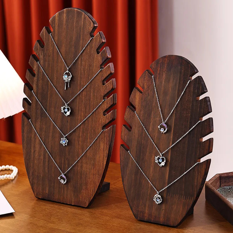 

Walnut Wood Necklace Jewelry Storage Rack Flame Shaping Creative Jewelry Display Rack