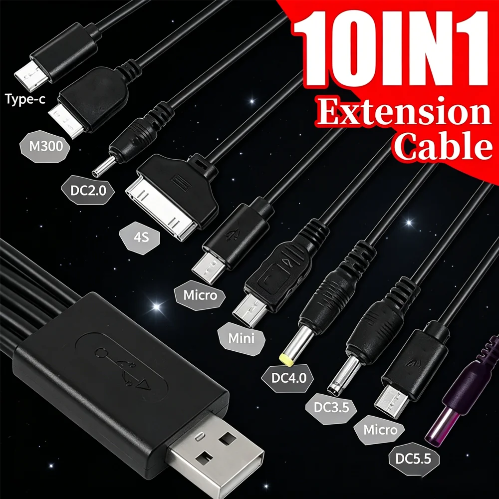 Universal USB To Multi Plug Mobile Phone Charger Cable 10 to 1 USB Cable For Samsung Xiaomi Huawei iPhone iPad PSP Charger Cable