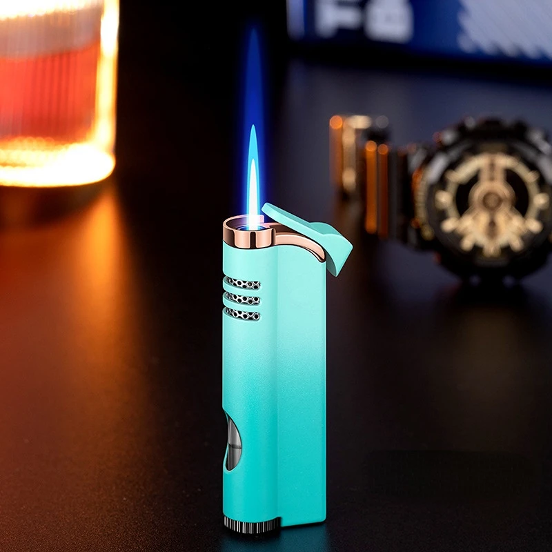 Windproof Torch Gas Lighter Powerful Tube Straight Blue Fire Turbo Pipe Butane Refillable Jet Flame Lighter Creative Smoker Gift