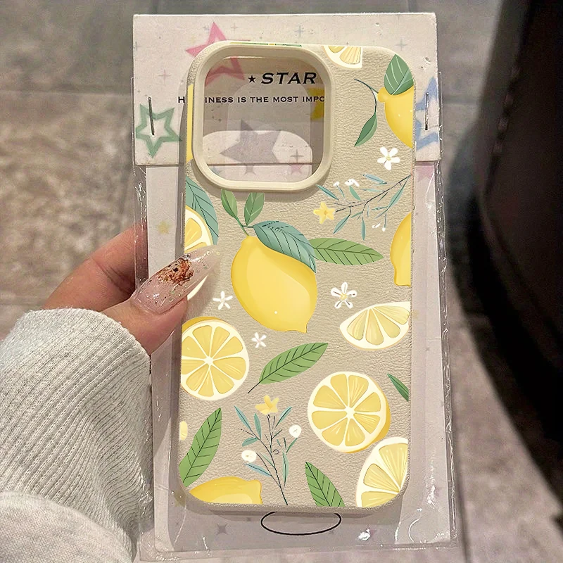 حافظة لهاتف آيفون 16 15 14 13 12 11 برو ماكس حافظة بنمط الليمون الكرتوني لهاتف آيفون XS Max X XR 16 Plus حافظة ناعمة من البولي يوريثان Funda